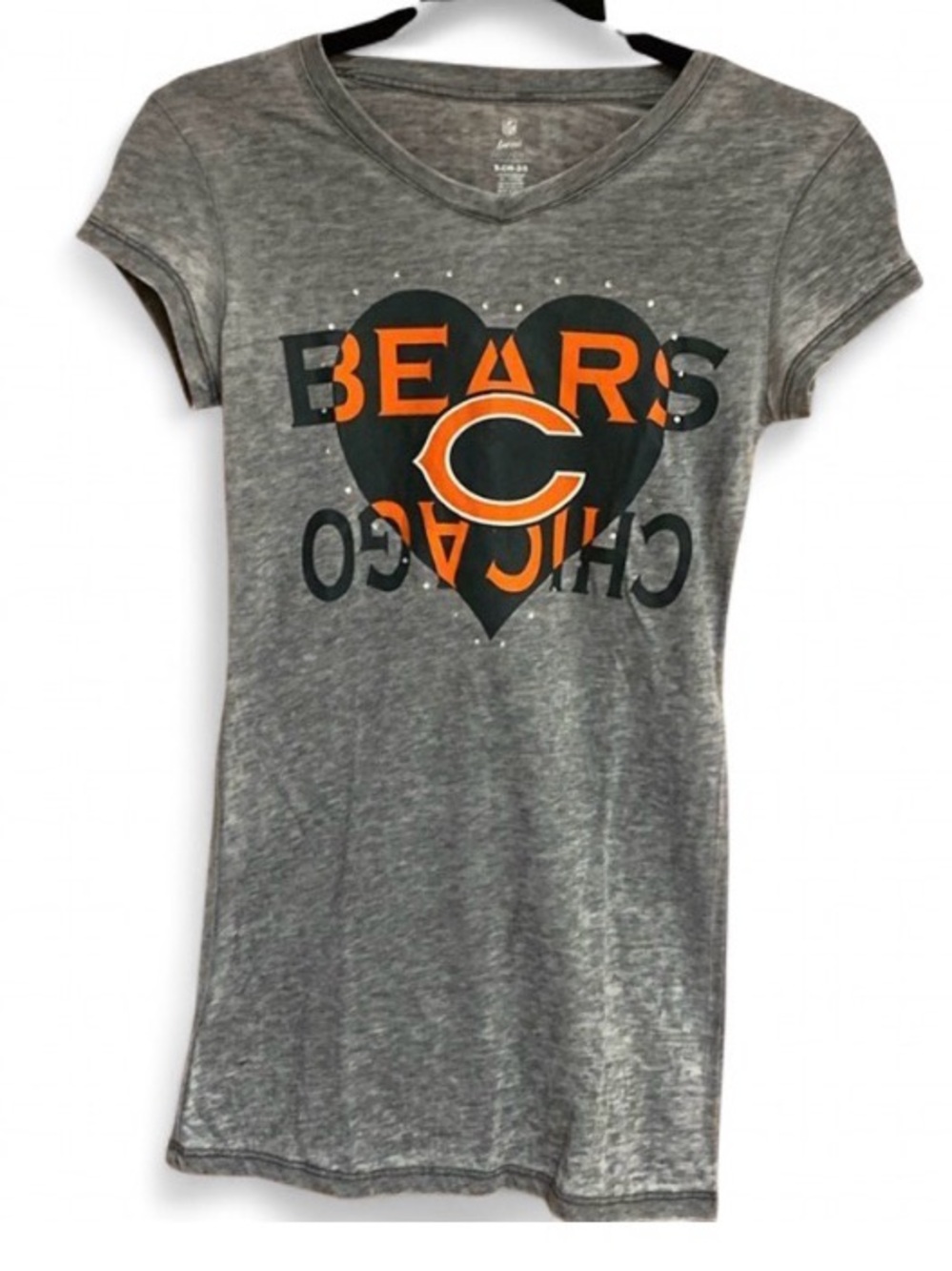 NFL Chicago Bears Heart Rhinestone Tee Junior Small Licensed Shirt